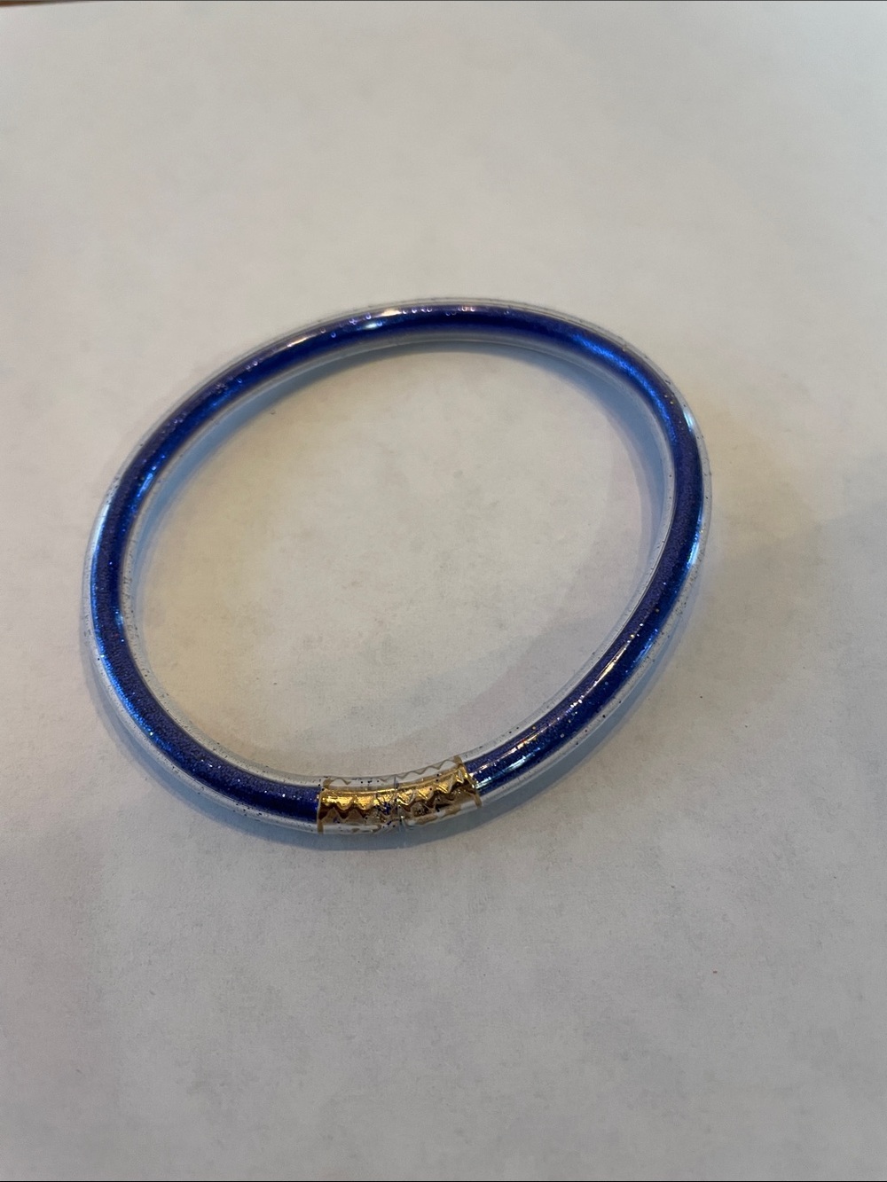 Plunder Blue Glitter Tube Bangle with Gold Accent